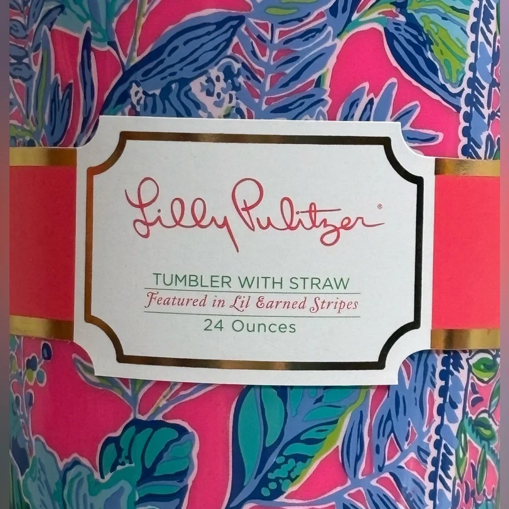 Lily Pulitzer Pink Floral Tumbler with Straw 24 Oz NWT